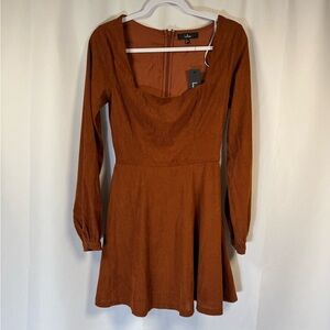 Lulus Daily Affection Rust Orange Corduroy Mini Dress With Pockets S
